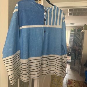 Blue and Tan Striped Cardigan